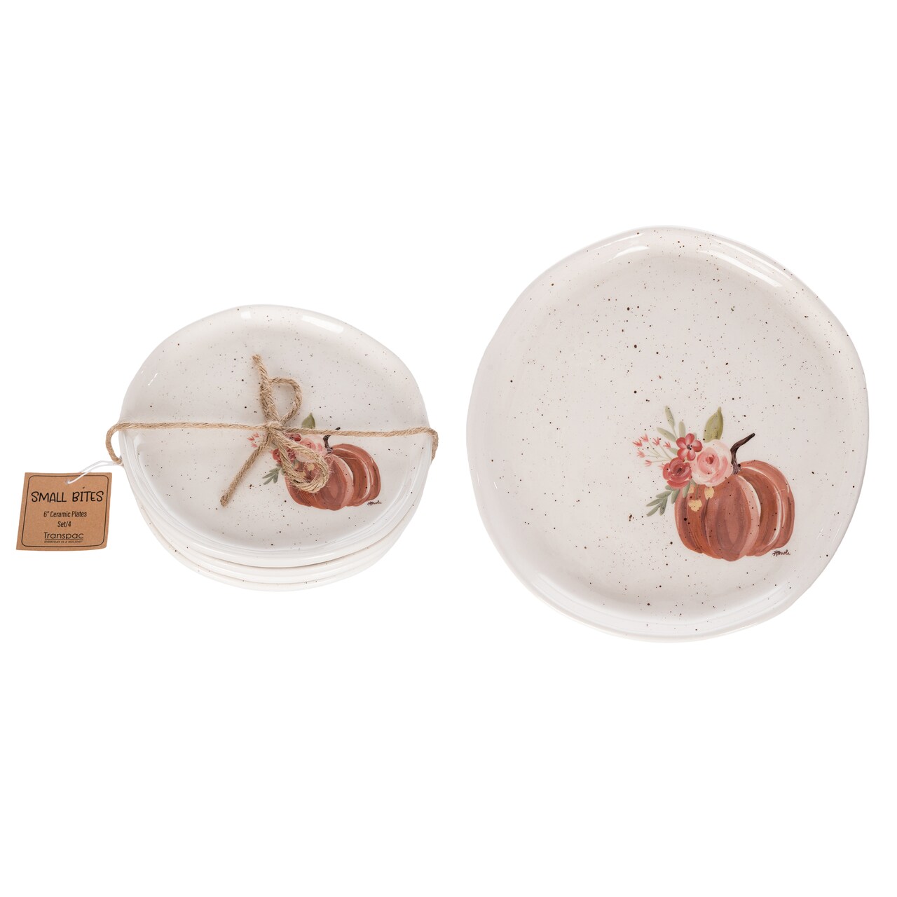 Ceramic Pumpkin Appetizer Plates Set of 4 Fall Harvest Decor